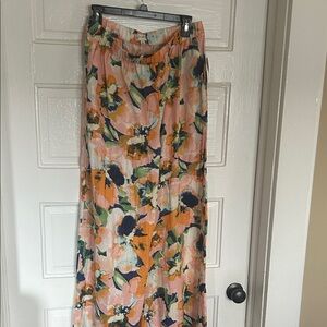 Wonderly Floral Linen Pants- Orange and Blue